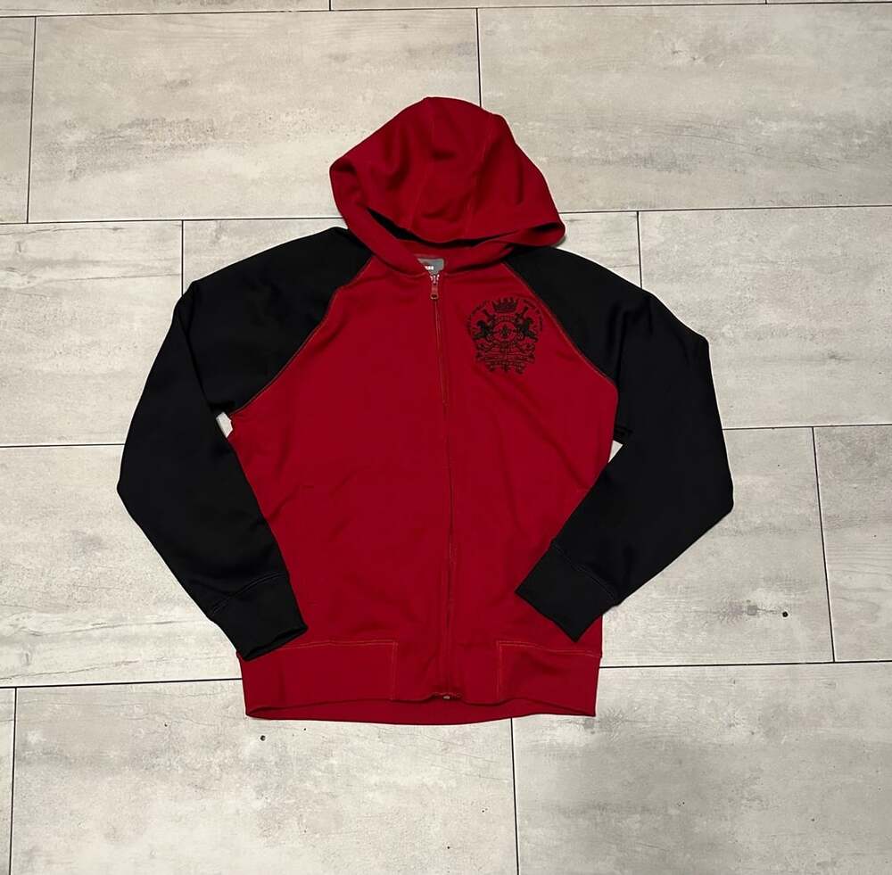 Express Full-Zip Hoodie Size M Red Black Crest Crest